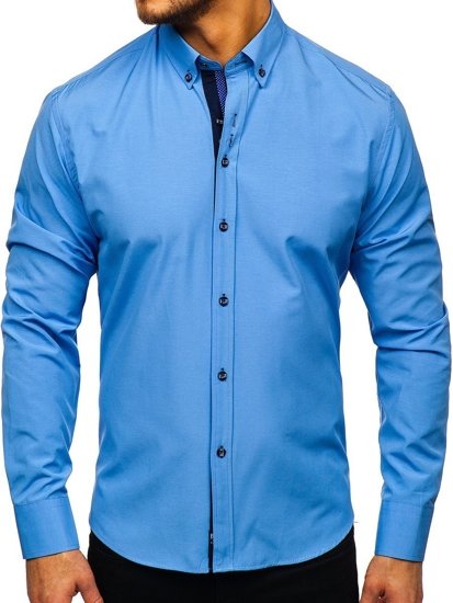 Camisa elegante de manga larga para hombre azul claro Bolf 8840-1