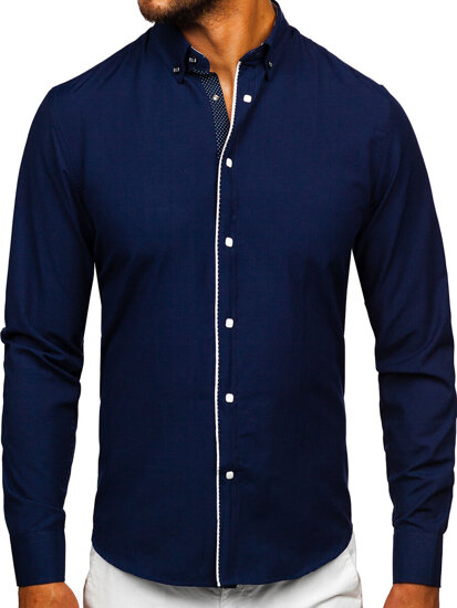 Camisa elegante de manga larga para hombre azul marino Bolf 17724