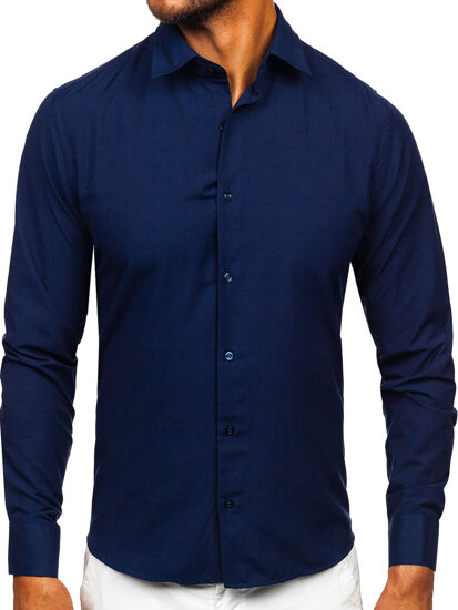 Camisa elegante de manga larga para hombre azul marino Bolf 24740