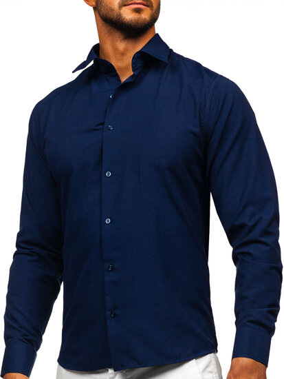 Camisa elegante de manga larga para hombre azul marino Bolf 24740