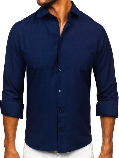 Camisa elegante de manga larga para hombre azul marino Bolf 24740