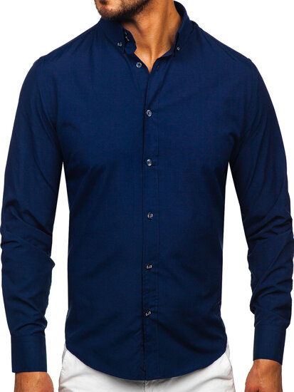 Camisa elegante de manga larga para hombre azul marino Bolf 5821-1