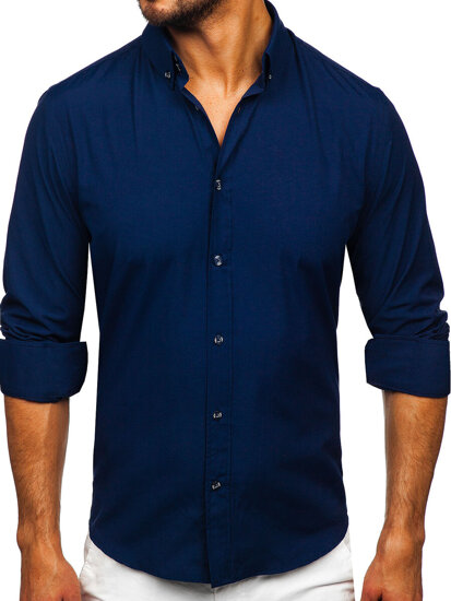 Camisa elegante de manga larga para hombre azul marino Bolf 5821-1