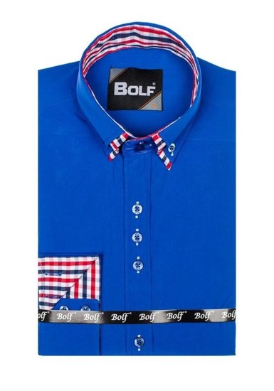 Camisa elegante de manga larga para hombre azul medio Bolf 0926