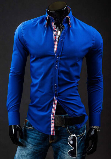 Camisa elegante de manga larga para hombre azul medio Bolf 0926A