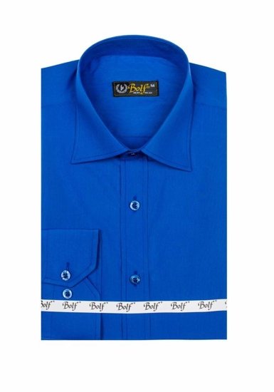 Camisa elegante de manga larga para hombre azul medio Bolf 1703