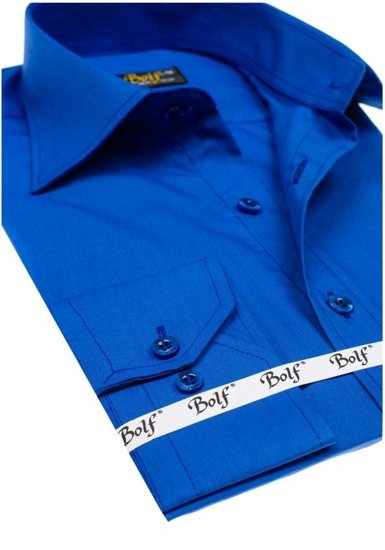 Camisa elegante de manga larga para hombre azul medio Bolf 1703