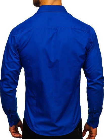 Camisa elegante de manga larga para hombre azul medio Bolf 1703