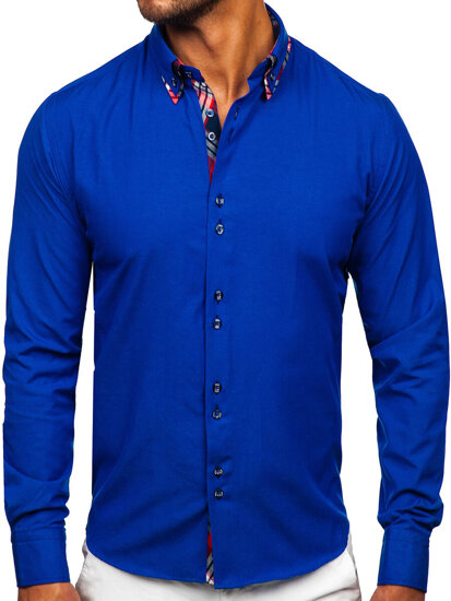 Camisa elegante de manga larga para hombre azul medio Bolf 4704