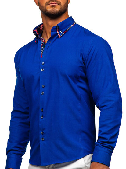 Camisa elegante de manga larga para hombre azul medio Bolf 4704