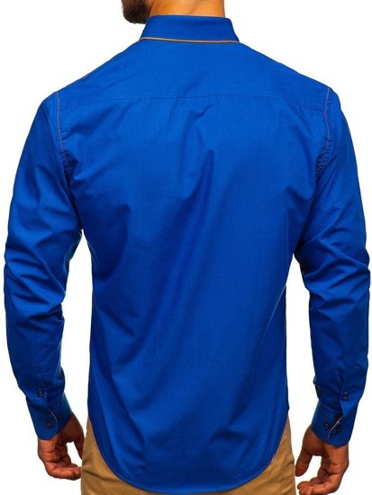 Camisa elegante de manga larga para hombre azul medio Bolf 4777