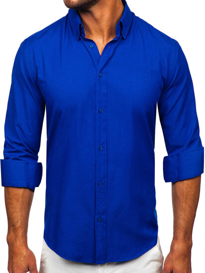 Camisa elegante de manga larga para hombre azul medio Bolf 5821-1