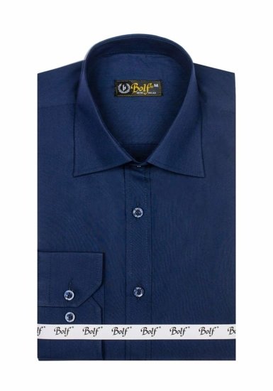 Camisa elegante de manga larga para hombre azul oscuro Bolf 1703