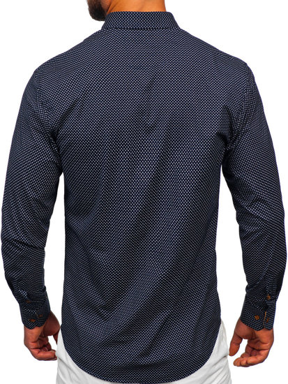 Camisa elegante de manga larga para hombre azul oscuro Bolf 19603