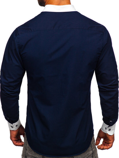 Camisa elegante de manga larga para hombre azul oscuro Bolf 21750