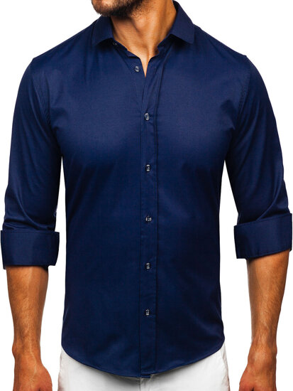 Camisa elegante de manga larga para hombre azul oscuro Bolf 24702