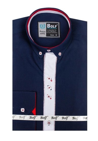 Camisa elegante de manga larga para hombre azul oscuro Bolf 5827-1