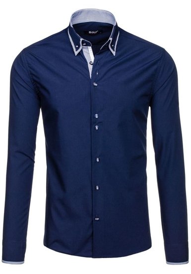 Camisa elegante de manga larga para hombre azul oscuro Bolf 6929-A