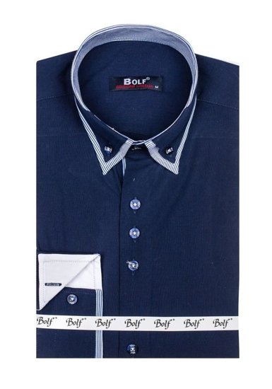 Camisa elegante de manga larga para hombre azul oscuro Bolf 6929-A