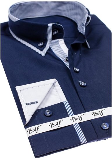 Camisa elegante de manga larga para hombre azul oscuro Bolf 6929-A