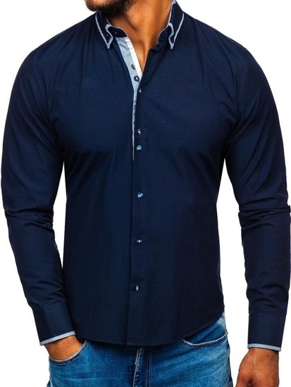 Camisa elegante de manga larga para hombre azul oscuro Bolf 6929-A