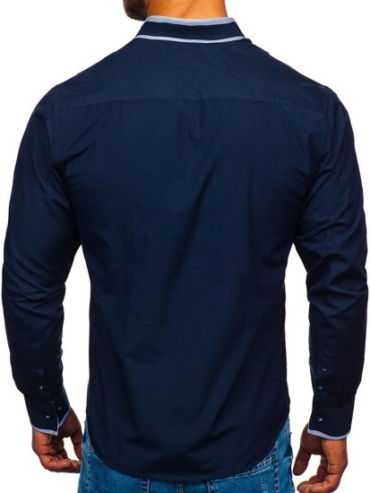 Camisa elegante de manga larga para hombre azul oscuro Bolf 6929-A