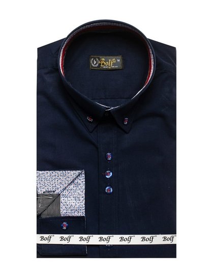 Camisa elegante de manga larga para hombre azul oscuro Bolf 8839