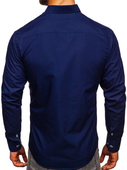 Camisa elegante de manga larga para hombre azul oscuro oscuro Bolf 5796