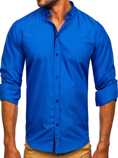 Camisa elegante de manga larga para hombre azul socuro Bolf 3713