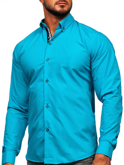 Camisa elegante de manga larga para hombre azul turquesa Bolf 5796-1