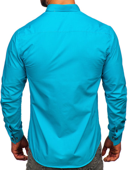 Camisa elegante de manga larga para hombre azul turquesa Bolf 5796-1