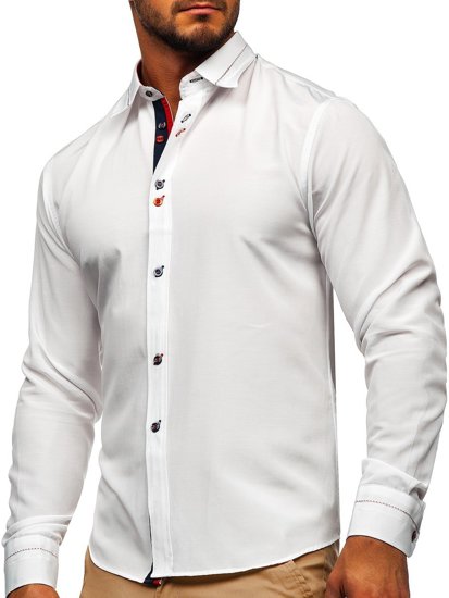 Camisa elegante de manga larga para hombre blanca Bolf 5826