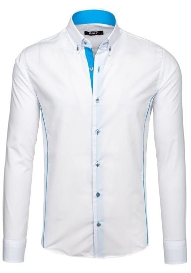 Camisa elegante de manga larga para hombre blanca y celeste Bolf 5722-1-A