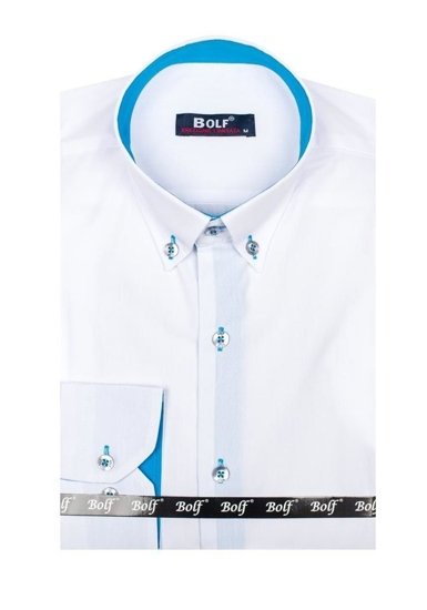 Camisa elegante de manga larga para hombre blanca y celeste Bolf 5722-1-A