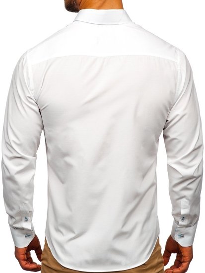 Camisa elegante de manga larga para hombre blanca y celeste Bolf 5722-1-A