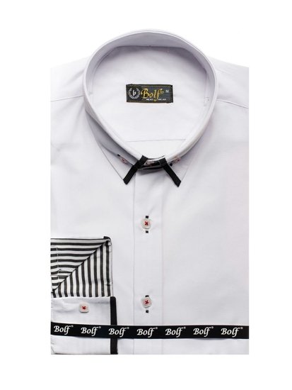 Camisa elegante de manga larga para hombre blanca y negra Bolf 1747