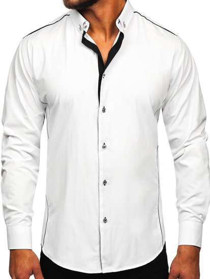 Camisa elegante de manga larga para hombre blanca y negra Bolf 5722-1