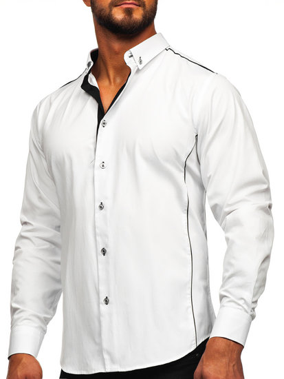 Camisa elegante de manga larga para hombre blanca y negra Bolf 5722-1