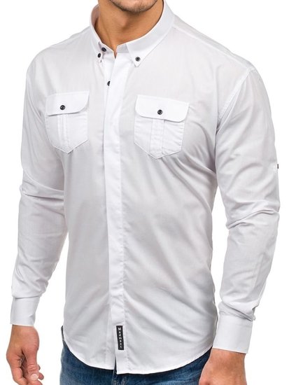 Camisa elegante de manga larga para hombre blanco Bolf 0780