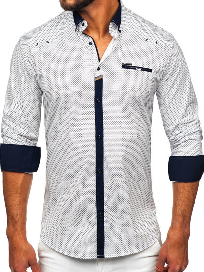 Camisa elegante de manga larga para hombre blanco Bolf 19603