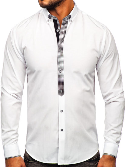 Camisa elegante de manga larga para hombre blanco Bolf 6873-1