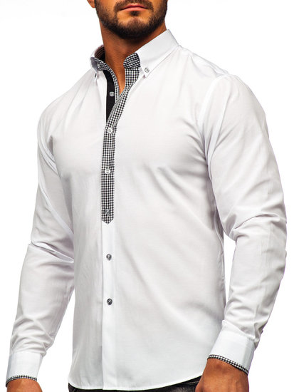 Camisa elegante de manga larga para hombre blanco Bolf 6873-1