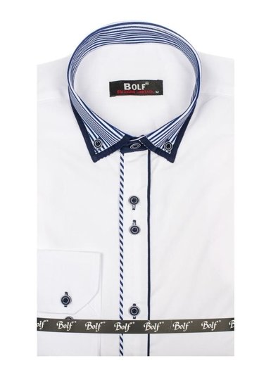 Camisa elegante de manga larga para hombre blanco Bolf 6941