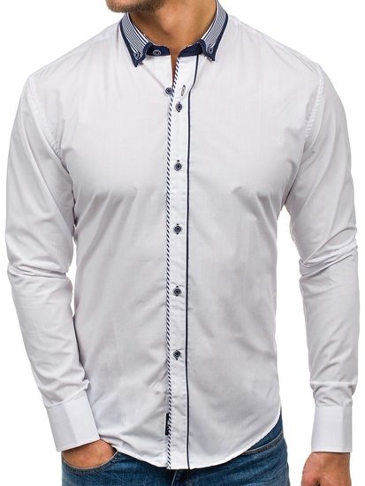 Camisa elegante de manga larga para hombre blanco Bolf 6941