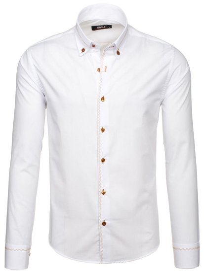 Camisa elegante de manga larga para hombre blanco Bolf 6964