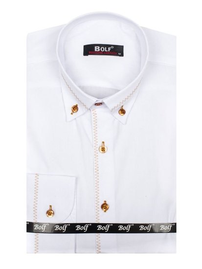 Camisa elegante de manga larga para hombre blanco Bolf 6964