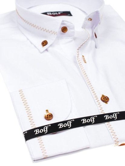 Camisa elegante de manga larga para hombre blanco Bolf 6964