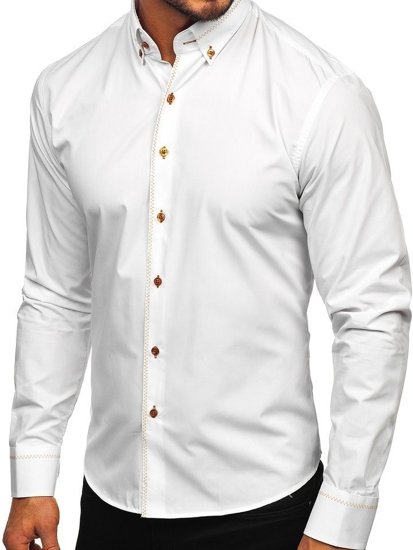 Camisa elegante de manga larga para hombre blanco Bolf 6964