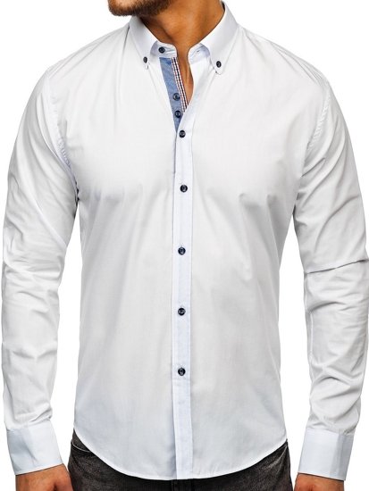 Camisa elegante de manga larga para hombre blanco Bolf 8838-1