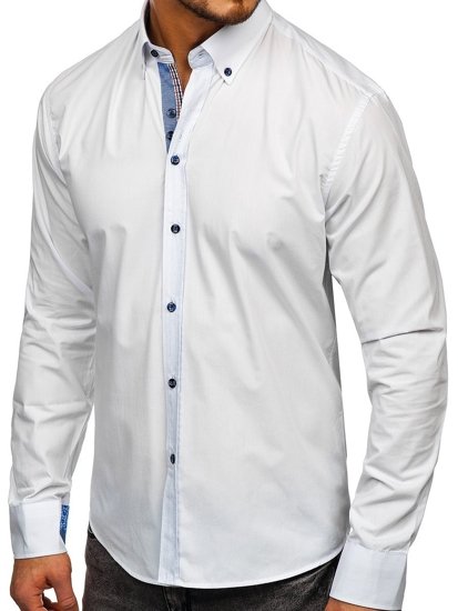 Camisa elegante de manga larga para hombre blanco Bolf 8838-1